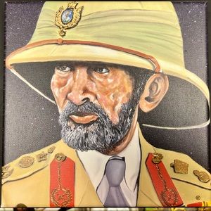 8” x 8” FAWAZ AUTHENTIC CANVAS ACRYLIC PRINT “HAILE SELASSIE” PAINTING